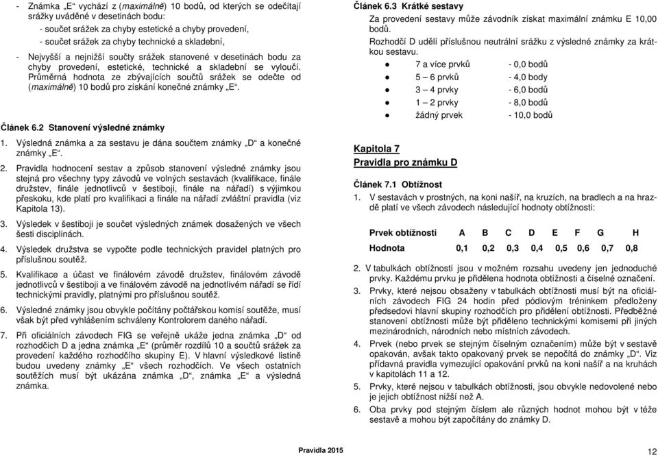 Průměrná hodnota ze zbývajících součtů srážek se odečte od (maximálně) 10 bodů pro získání konečné známky E. Článek 6.2 Stanovení výsledné známky 1.