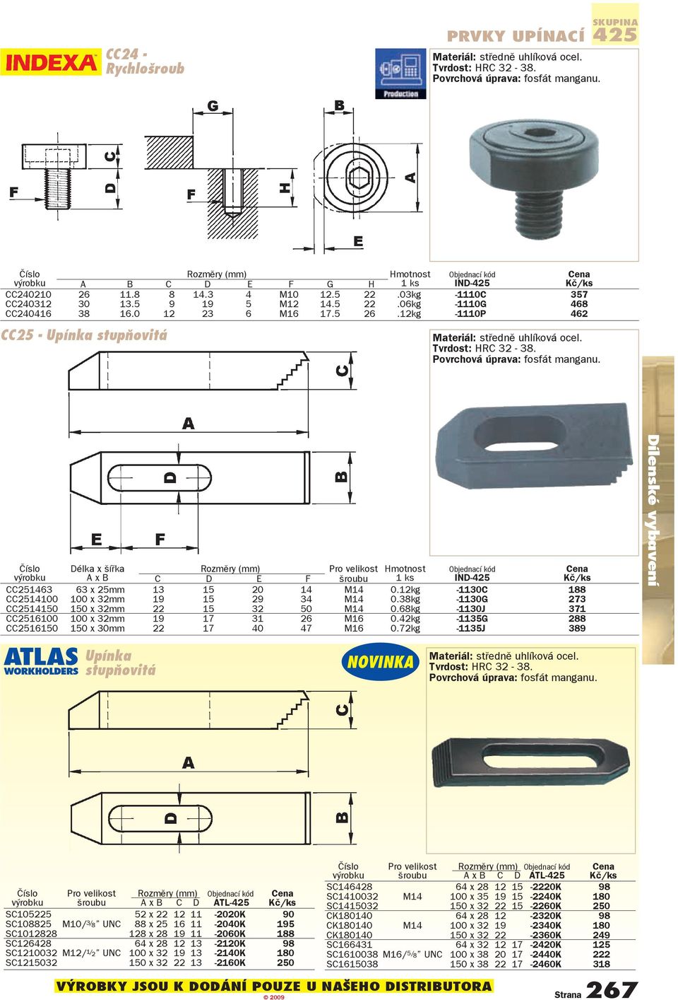 Èíslo Délka x šíøka Rozmìry (mm) Pro velikost Hmotnost výrobku A x B C D E F šroubu 1 ks IND- CC251463 63 x 25mm 13 15 20 14 M14 0.12kg -1130C 188 CC2514100 100 x 32mm 19 15 29 34 M14 0.