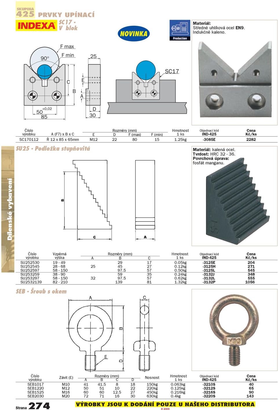 Tvrdost: HRC 32-36. Povrchová úprava: fosfát manganu. Èíslo Vzpìrná Rozmìry (mm) Hmotnost výrobku výška A B C 1 ks IND- SU252530 19-49 29 17 0.05kg -3125E 204 SU252545 28-68 25 45 27 0.