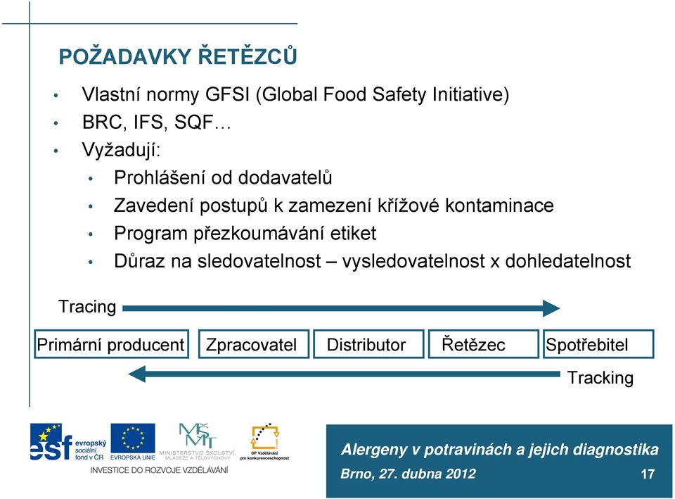 Program přezkoumávání etiket Důraz na sledovatelnost vysledovatelnost x dohledatelnost