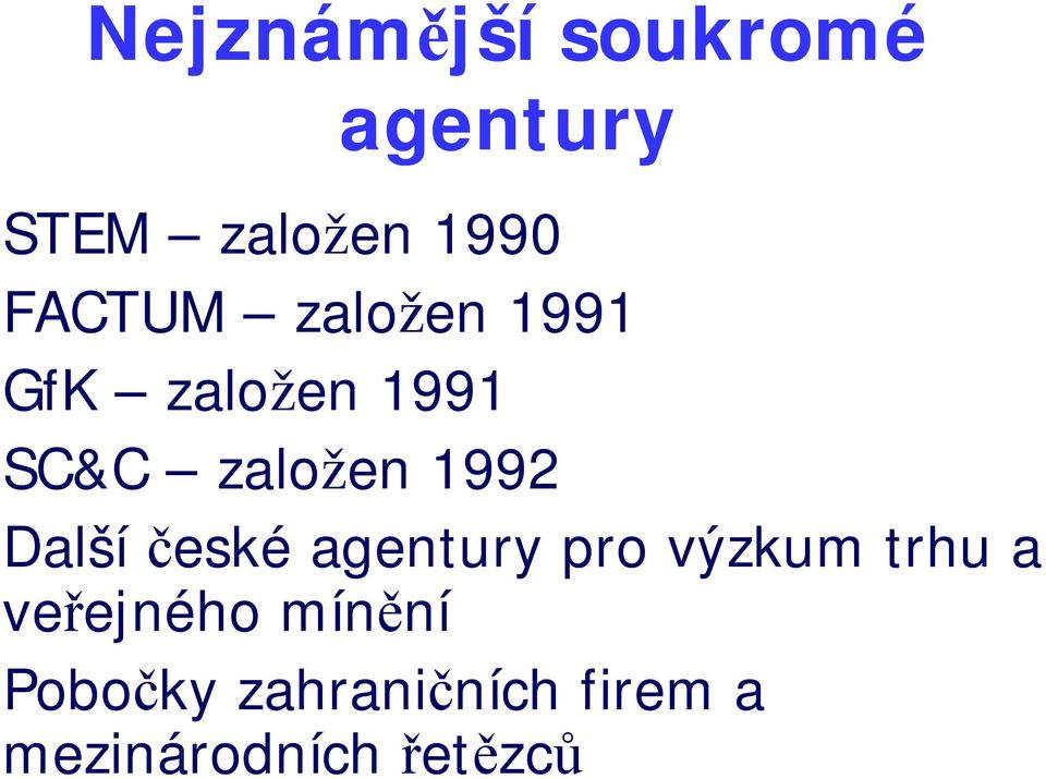 1992 Další české agentury pro výzkum trhu a