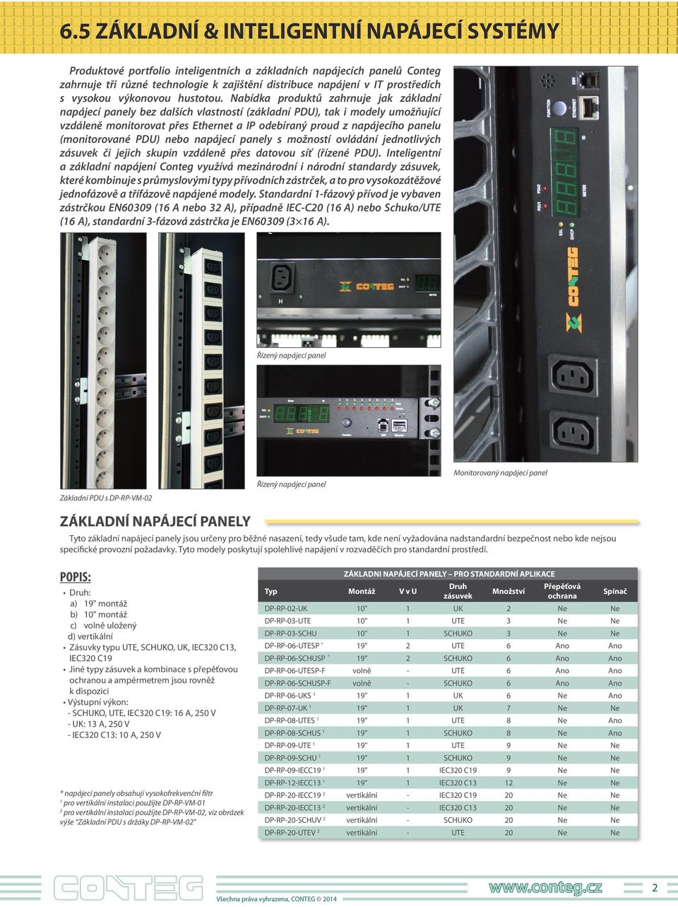 Nabídka produktů zahrnuje jak základní napájecí panely bez dalších vlastností (základní PDU), tak i modely umožňující vzdáleně monitorovat přes Ethernet a IP odebíraný proud z napájecího panelu