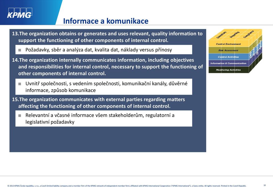 The organization internally communicates information, including objectives and responsibilities for internal control, necessary to support the functioning of other components of internal
