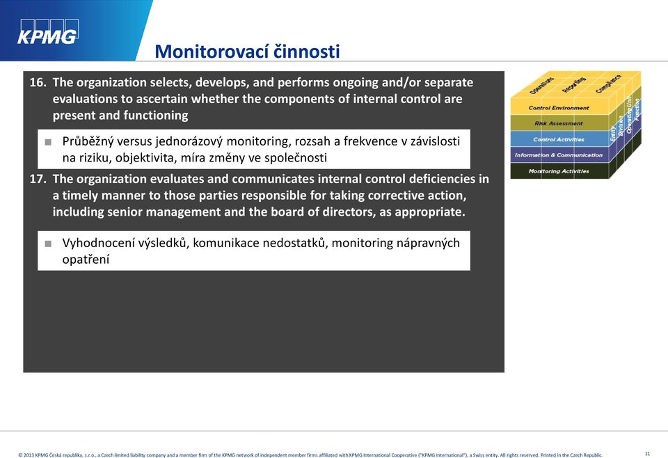 and functioning Průběžný versus jednorázový monitoring, rozsah a frekvence v závislosti na riziku, objektivita, míra změny ve společnosti 17.