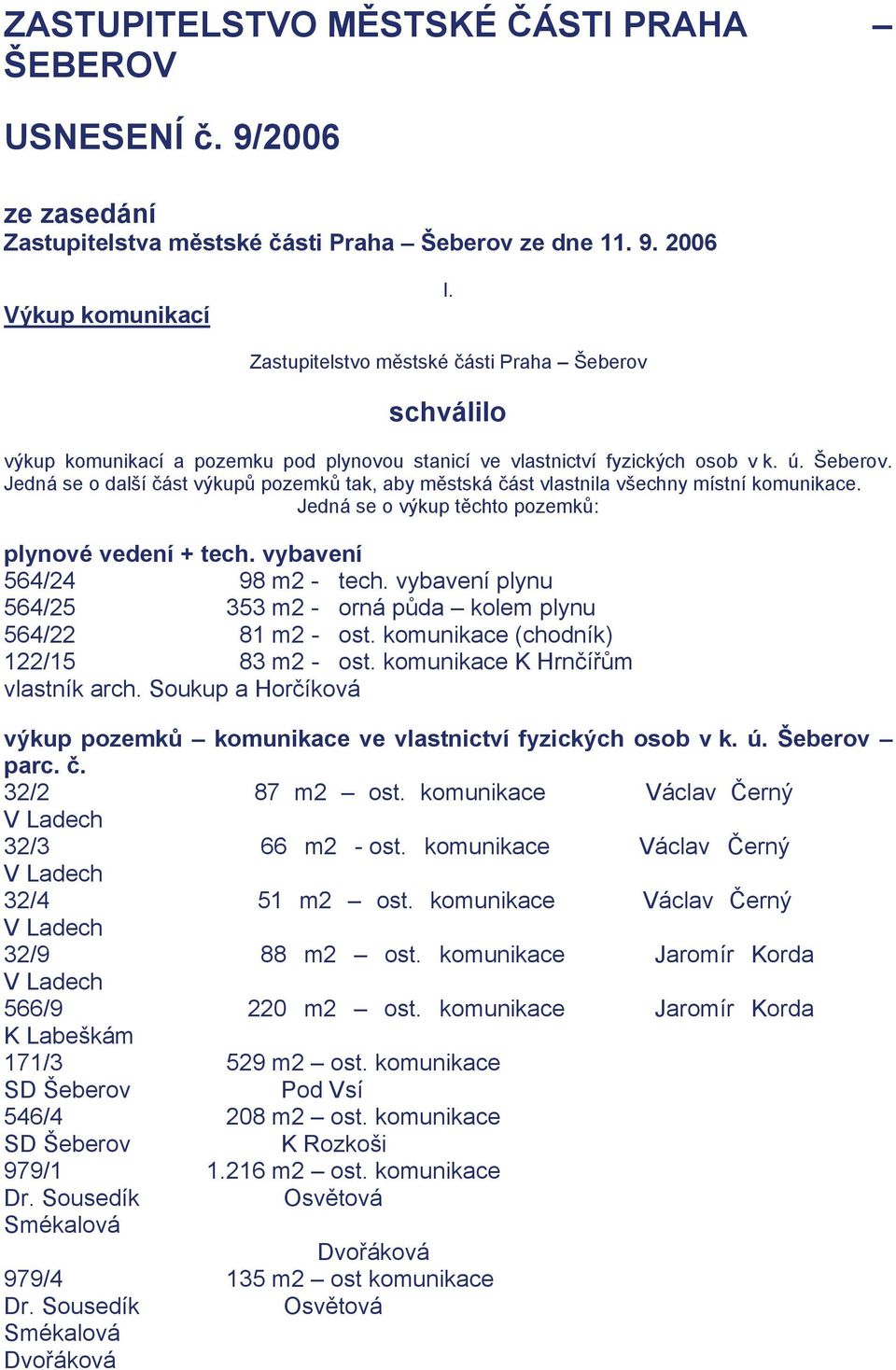Jedná se o výkup těchto pozemků: plynové vedení + tech. vybavení 564/24 98 m2 - tech. vybavení plynu 564/25 353 m2 - orná půda kolem plynu 564/22 81 m2 - ost. komunikace (chodník) 122/15 83 m2 - ost.