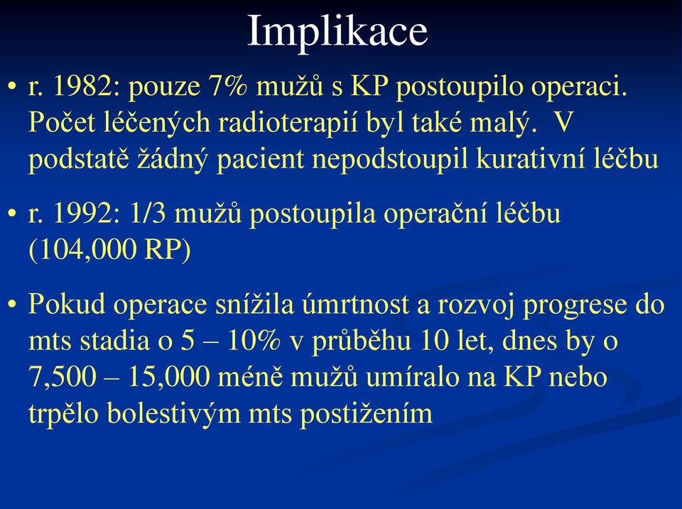 V podstatě žádný pacient nepodstoupil kurativní léčbu r.
