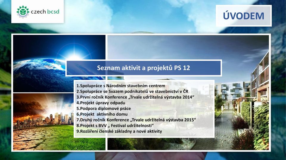 První ročník Konference Trvale udržitelná výstavba 2014 4.Projekt úpravy odpadu 5.