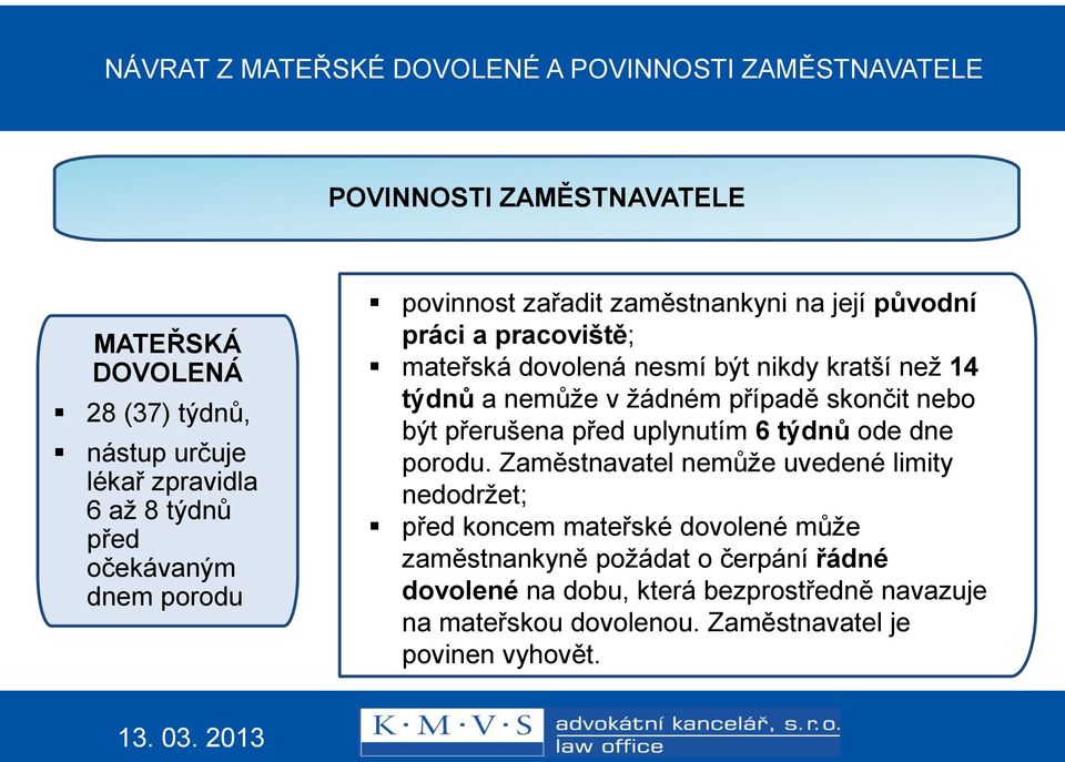 a nemůže v žádném případě skončit nebo být přerušena před uplynutím 6 týdnů ode dne porodu.