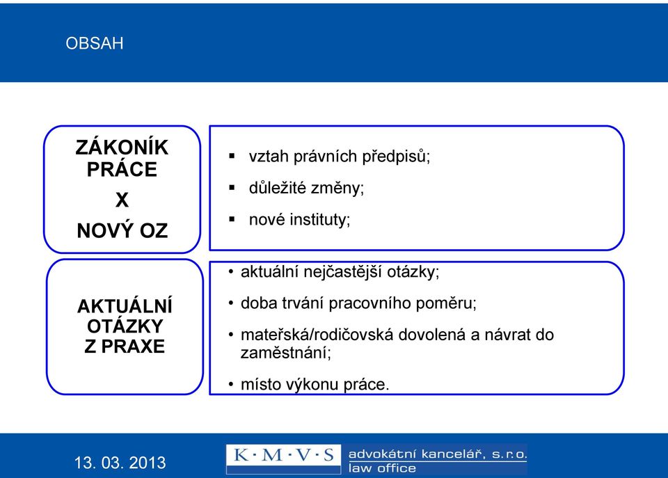 AKTUÁLNÍ OTÁZKY Z PRAXE doba trvání pracovního poměru;