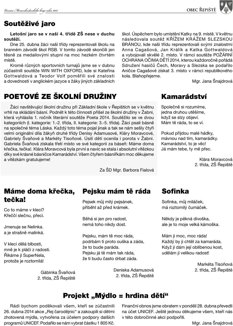 Kromě různých sportovních turnajů jsme se v dubnu zúčastnili soutěže WIN WITH OXFORD, kde si Kateřina Gottwaldová a Teodor Volf poměřili své znalosti a dovednosti v anglickém jazyce s žáky jiných