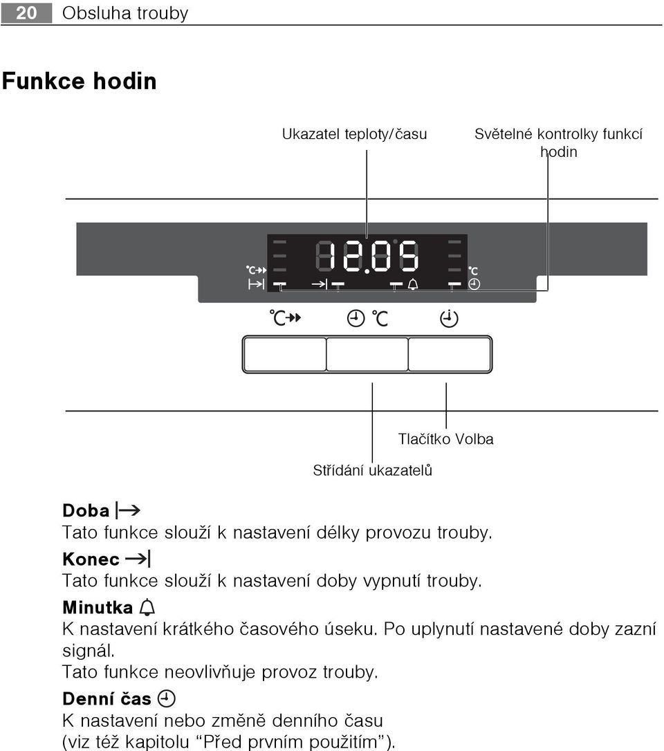 Konec Tato funkce slouží k nastavení doby vypnutí trouby. Minutka K nastavení krátkého èasového úseku.