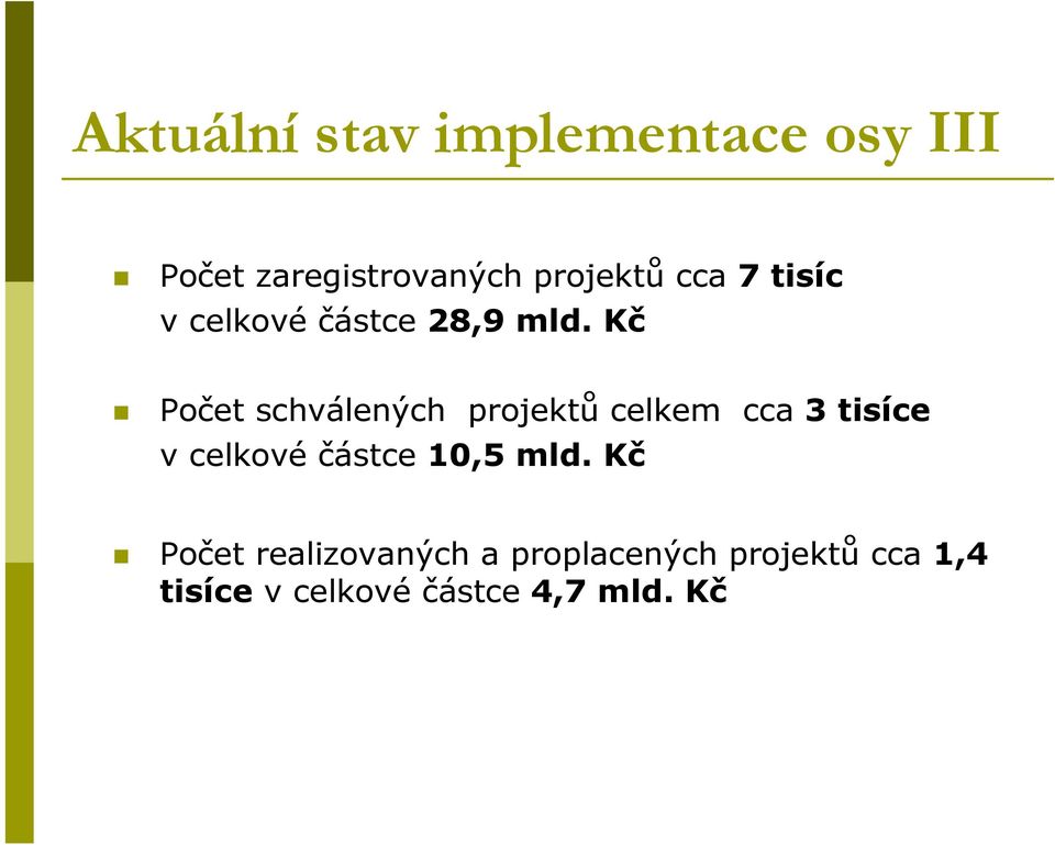 Kč Počet schválených projektů celkem cca 3 tisíce v celkové částce