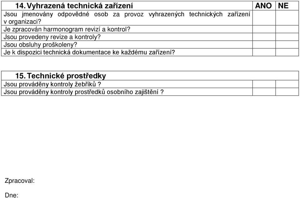 Jsou obsluhy proškoleny? Je k dispozici technická dokumentace ke každému zařízení? 15.