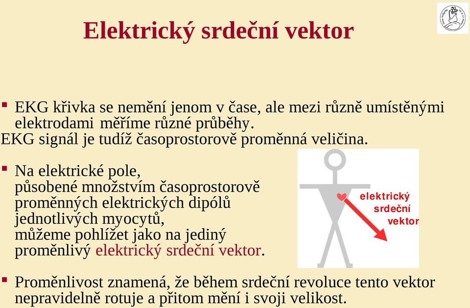 Na elektrické pole, působené množstvím časoprostorově proměnných elektrických dipólů jednotlivých myocytů, můžeme