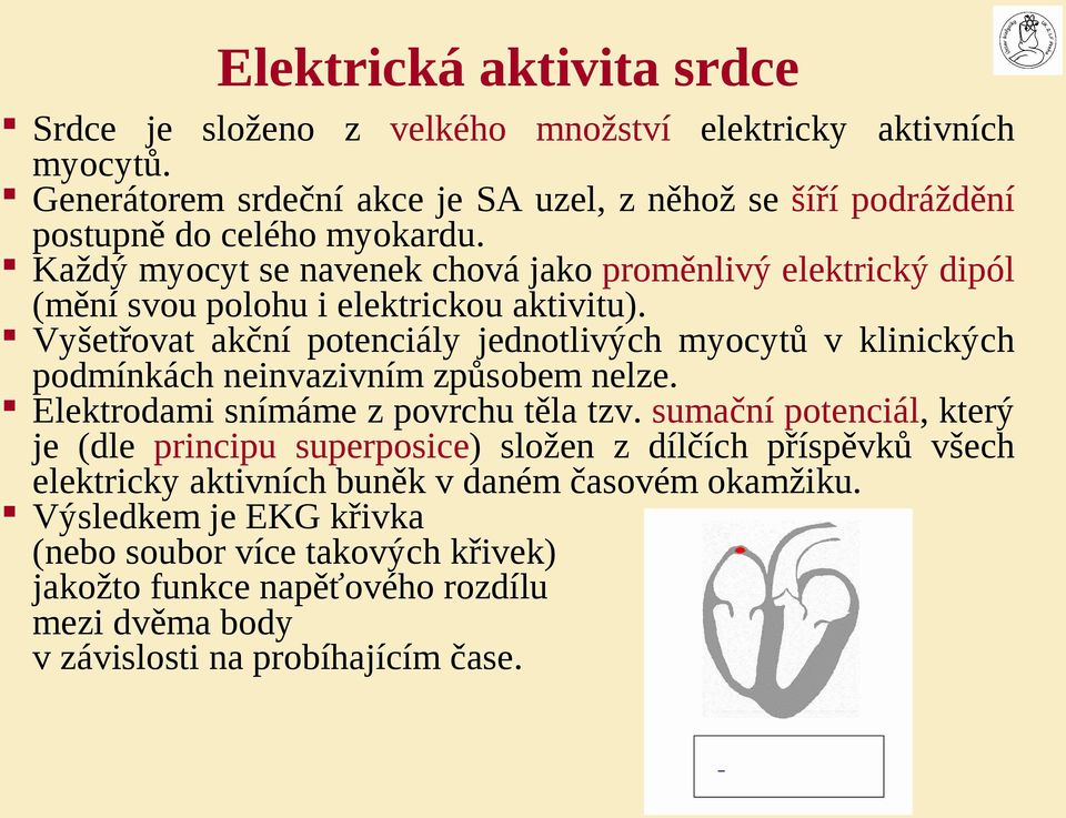 Každý myocyt se navenek chová jako proměnlivý elektrický dipól (mění svou polohu i elektrickou aktivitu).