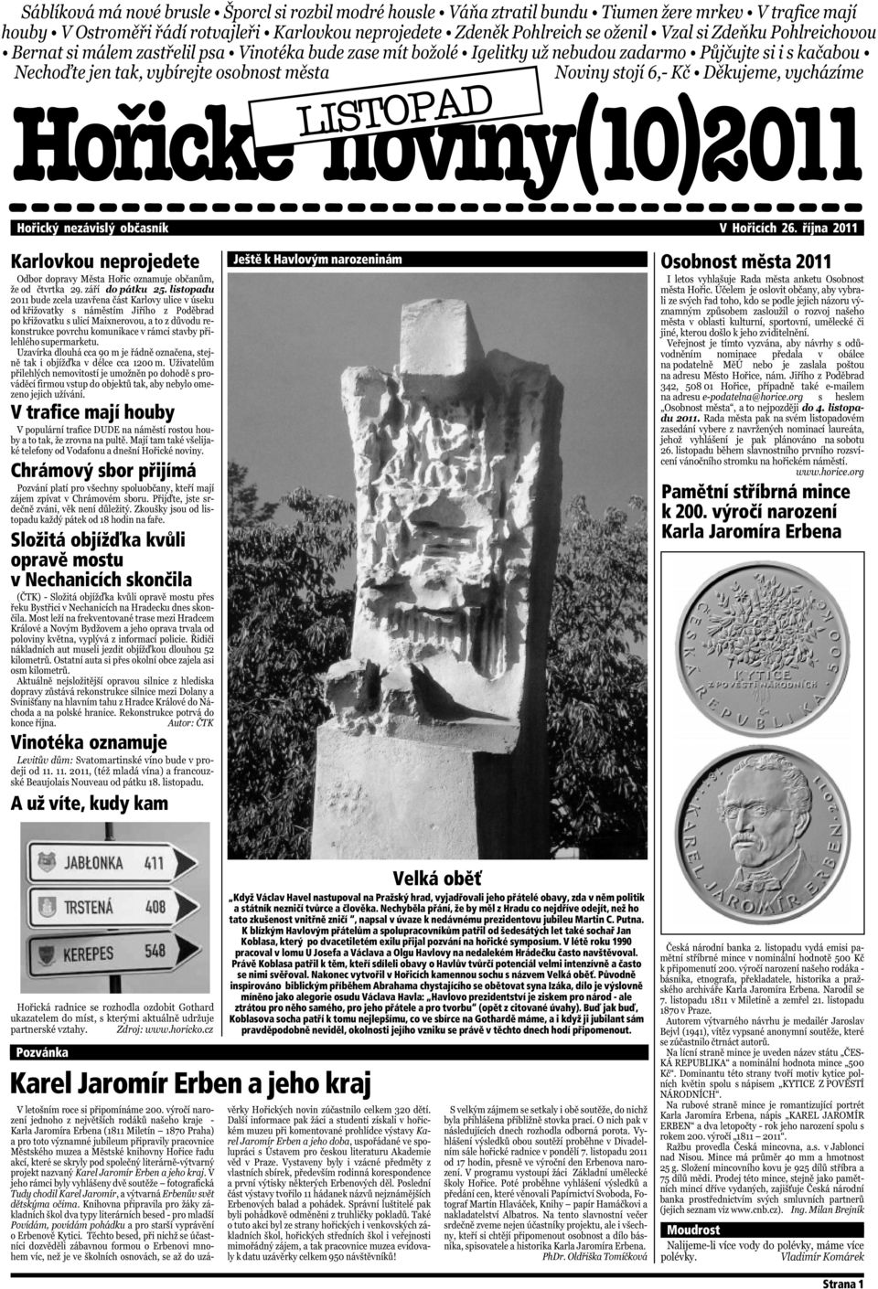 narozeninám Osobnost města 2011 Pamětní stříbrná mince k 200.
