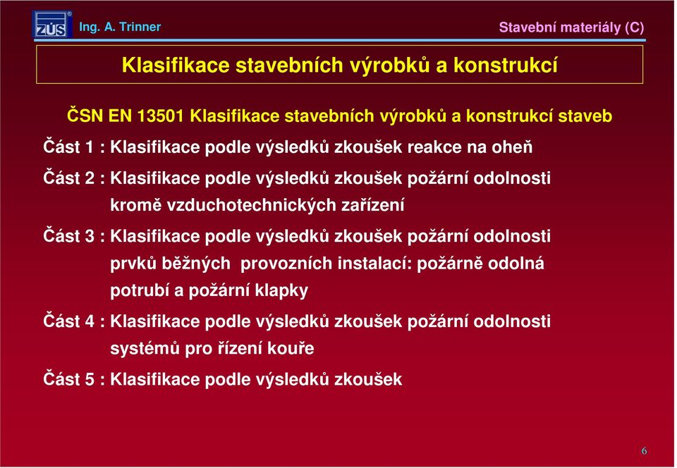 zařízení Část 3 : Klasifikace podle výsledků zkoušek požární odolnosti prvků běžných provozních instalací: požárně odolná potrubí a