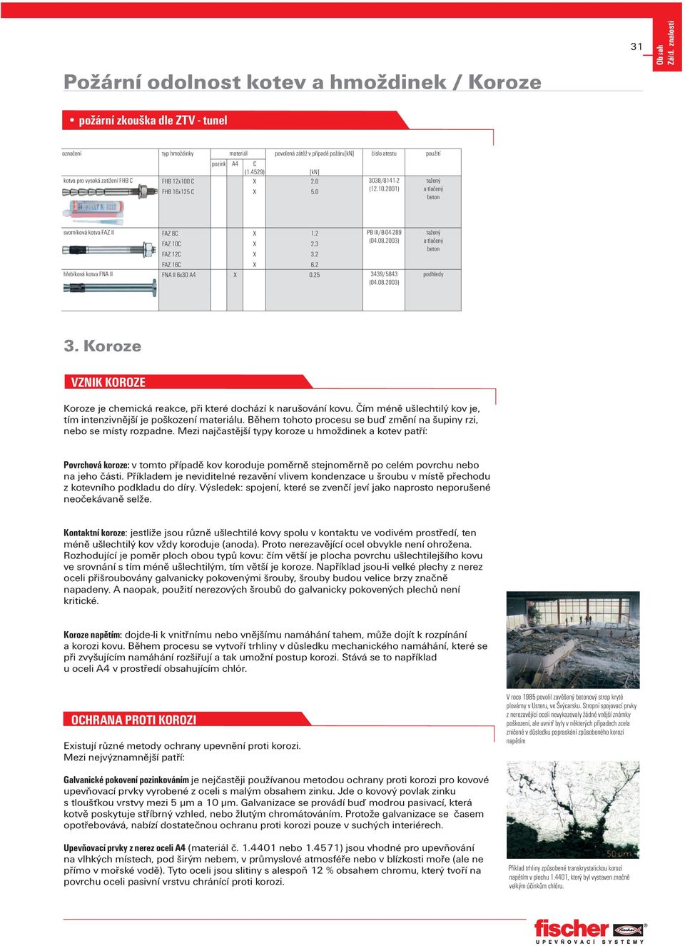 2 hřebíková kotva FNA II FNA II 6x30 A4 0.25 3439/5843 (04.08.2003) 3. Koroze VZNIK KOROZE Koroze je chemická reakce, při které dochází k narušování kovu.