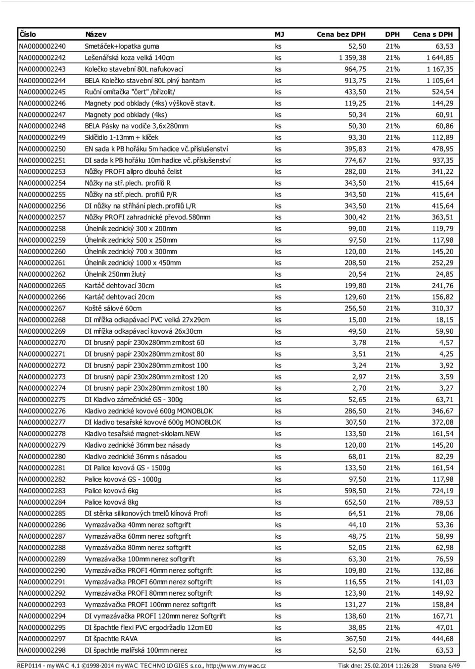 ks 119,25 21% 144,29 NA0000002247 Magnety pod obklady (4ks) ks 50,34 21% 60,91 NA0000002248 BELA Pásky na vodiče 3,6x280mm ks 50,30 21% 60,86 NA0000002249 Sklíčidlo 1-13mm + klíček ks 93,30 21%