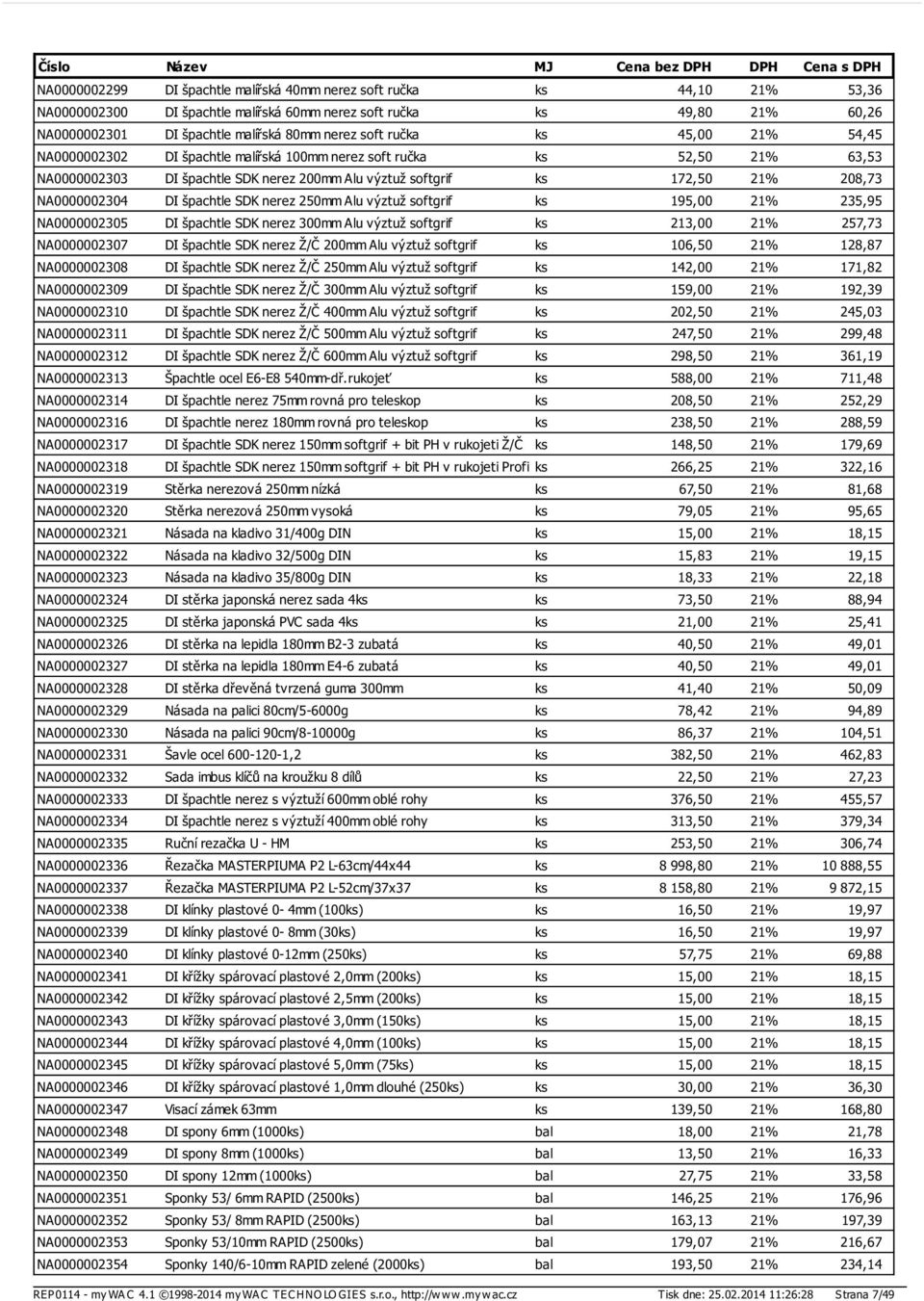 špachtle SDK nerez 250mm Alu výztuž softgrif ks 195,00 21% 235,95 NA0000002305 DI špachtle SDK nerez 300mm Alu výztuž softgrif ks 213,00 21% 257,73 NA0000002307 DI špachtle SDK nerez Ž/Č 200mm Alu