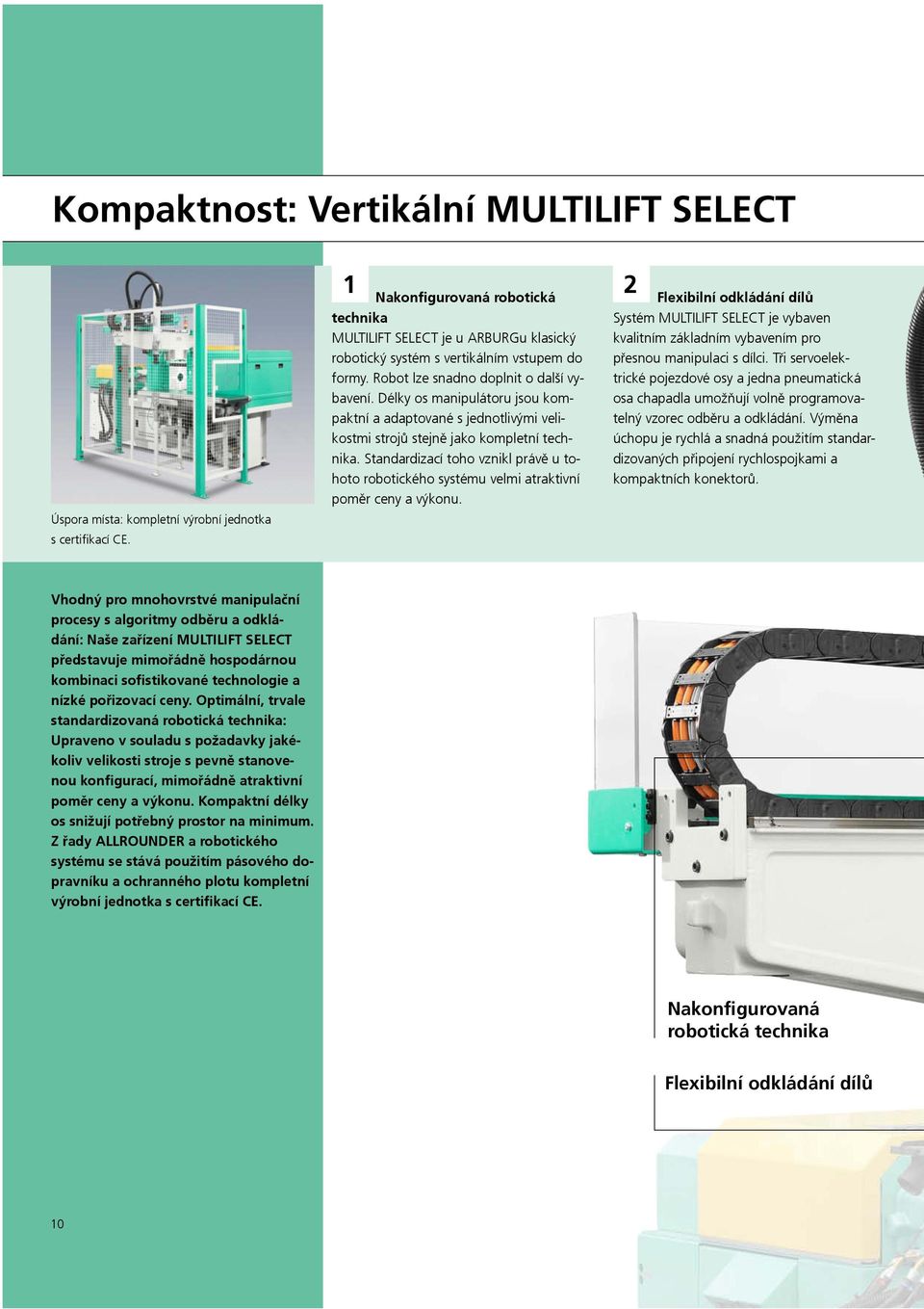 Délky os manipulátoru jsou kompaktní a adaptované s jednotlivými velikostmi strojů stejně jako kompletní technika.