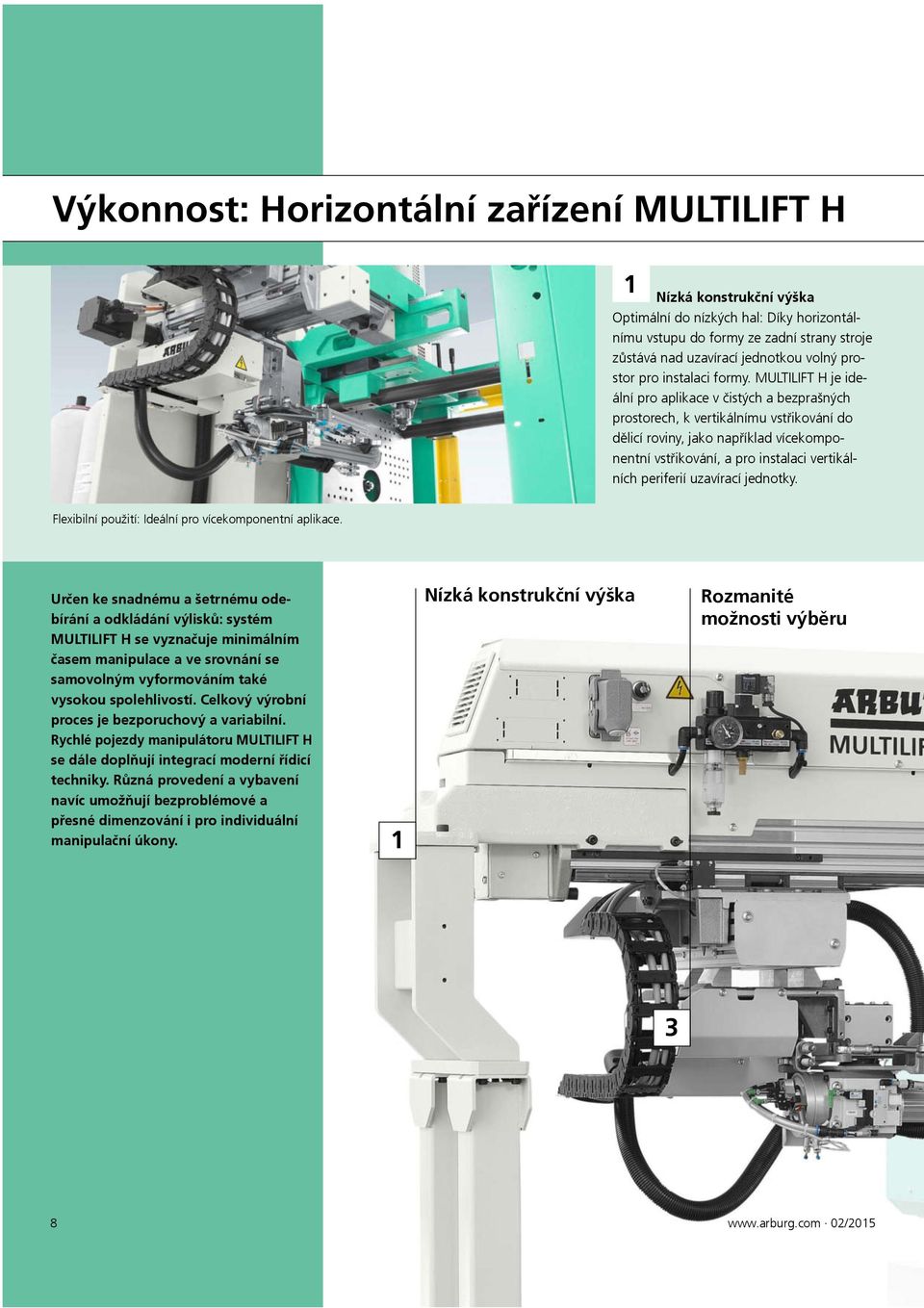 MULTILIFT H je ideální pro aplikace v čistých a bezprašných prostorech, k vertikálnímu vstřikování do dělicí roviny, jako například vícekomponentní vstřikování, a pro instalaci vertikálních periferií