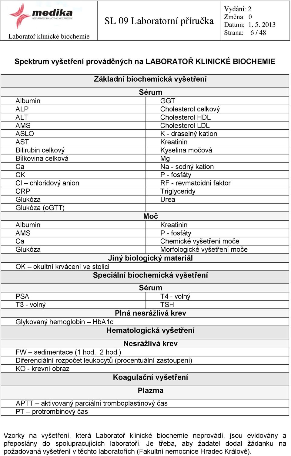 (ogtt) Albumin AMS Ca Glukóza Základní biochemická vyšetření Sérum GGT Cholesterol celkový Cholesterol HDL Cholesterol LDL K - draselný kation Kreatinin Kyselina močová Mg Na - sodný kation P -