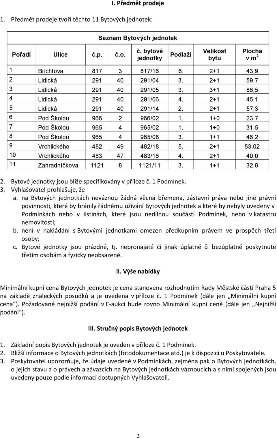 1+0 23,7 7 Pod Školou 965 4 965/02 1. 1+0 31,5 8 Pod Školou 965 4 965/08 3. 1+1 46,2 9 Vrchlického 482 49 482/18 5. 2+1 53,02 10 Vrchlického 483 47 483/16 4.