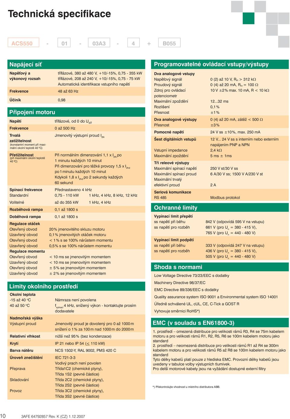 vstupního napětí 48 až 63 Hz třífázové, od 0 do U SÍŤ 0 až 500 Hz Jmenovitý výstupní proud I 2N Při normálním dimenzování 1,1 x I 2N po 1 minutu každých 10 minut Při dimenzování pro těžké provozy 1,5