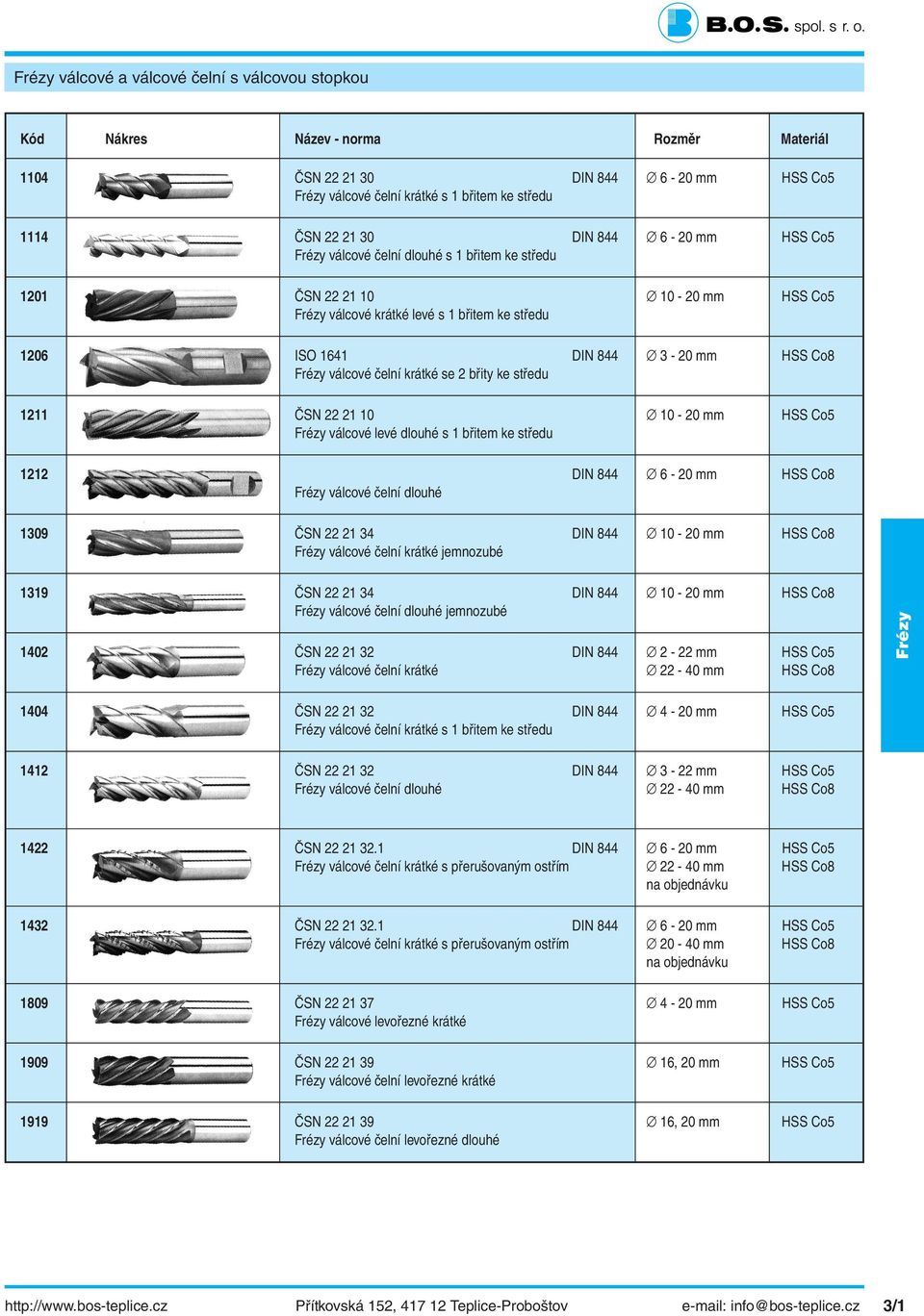 levé dlouhé s 1 břitem ke středu 1212 IN 844 6-20 mm HSS Co8 válcové čelní dlouhé 1309 ČSN 22 21 34 IN 844 10-20 mm HSS Co8 válcové čelní krátké jemnozubé 1319 ČSN 22 21 34 IN 844 10-20 mm HSS Co8
