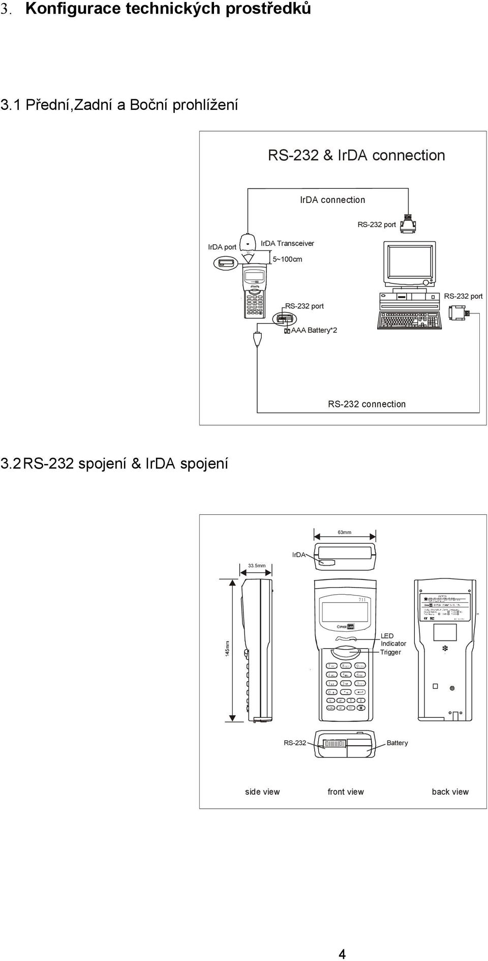 Transceiver 5~100cm RS- port RS- port AAA Battery* RS- connection.