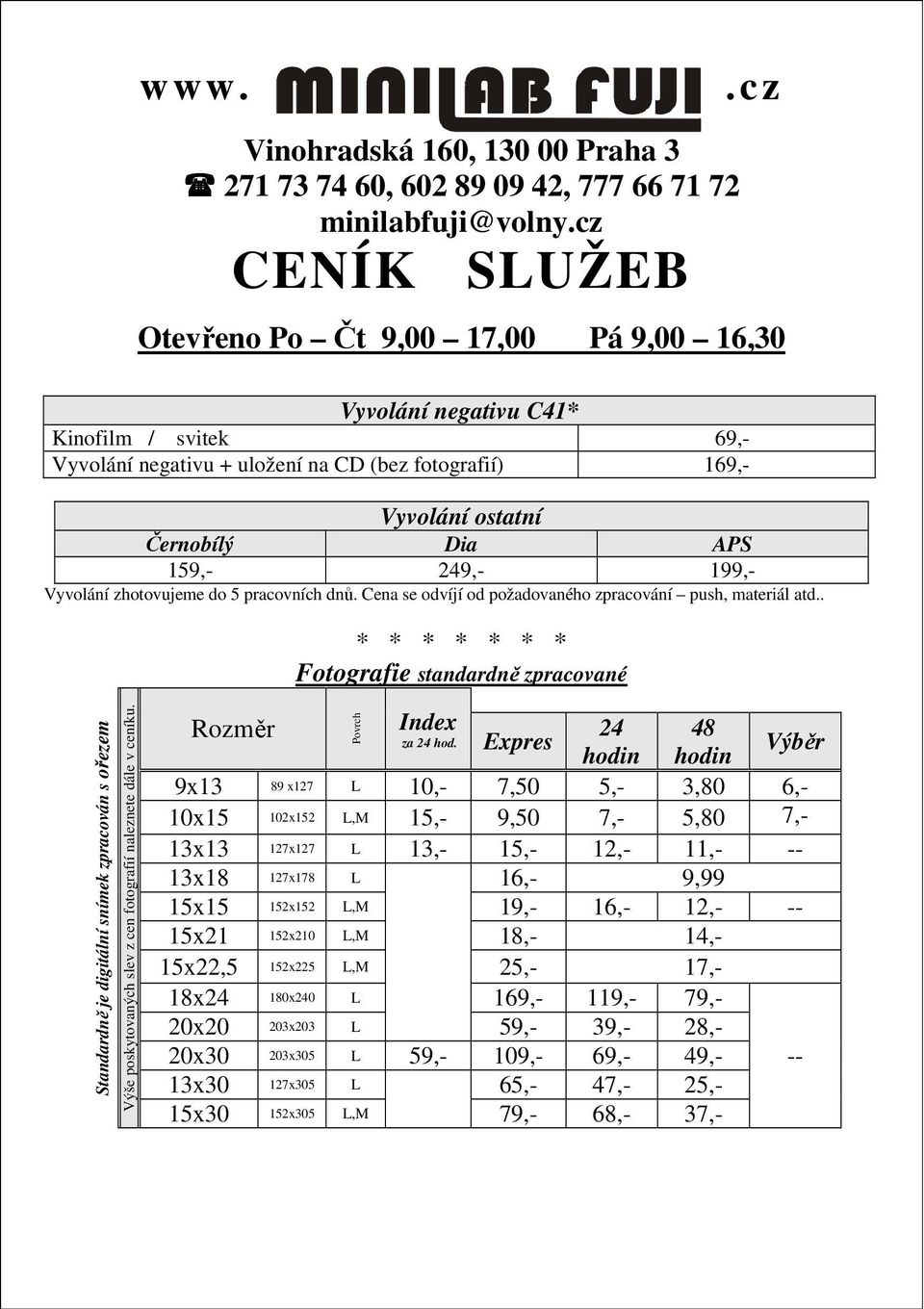 Vyvolání zhotovujeme do 5 pracovních dnů. Cena se odvíjí od požadovaného zpracování push, materiál atd.