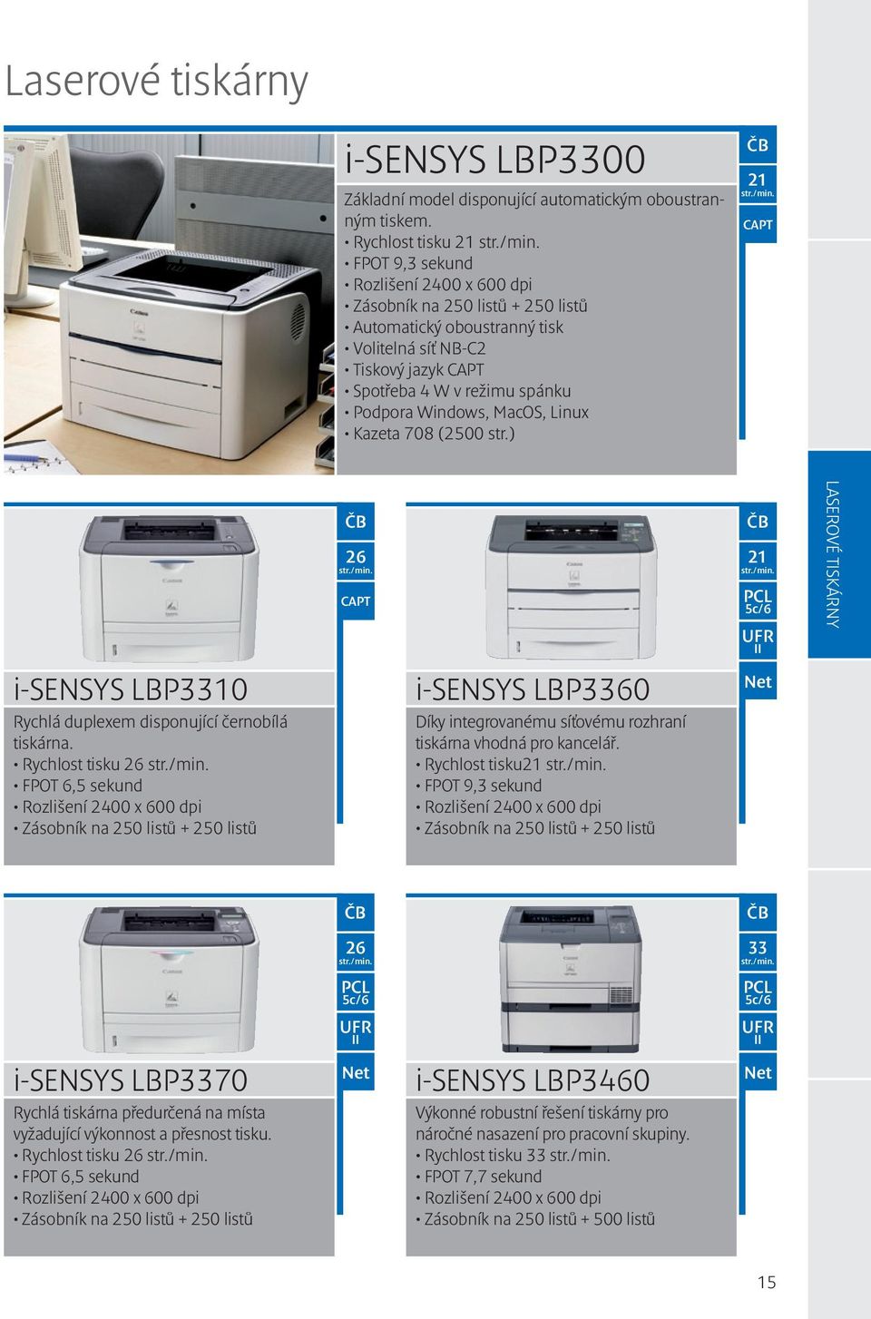 Windows, MacOS, Linux Kazeta 708 (2500 str.) 21 CAPT 26 CAPT 21 PCL 5c/6 II Laserové tiskárny i-sensys LBP3310 Rychlá duplexem disponující černobílá tiskárna.