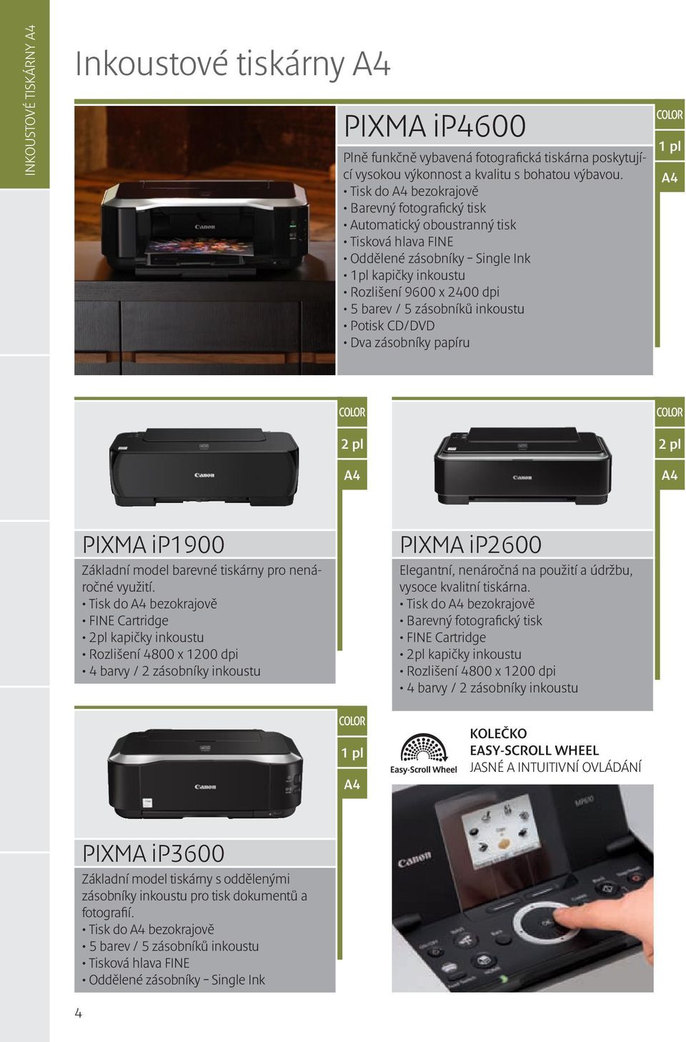 inkoustu Potisk CD/DVD Dva zásobníky papíru 1 pl 2 pl 2 pl PIXMA ip1900 Základní model barevné tiskárny pro nenáročné využití.