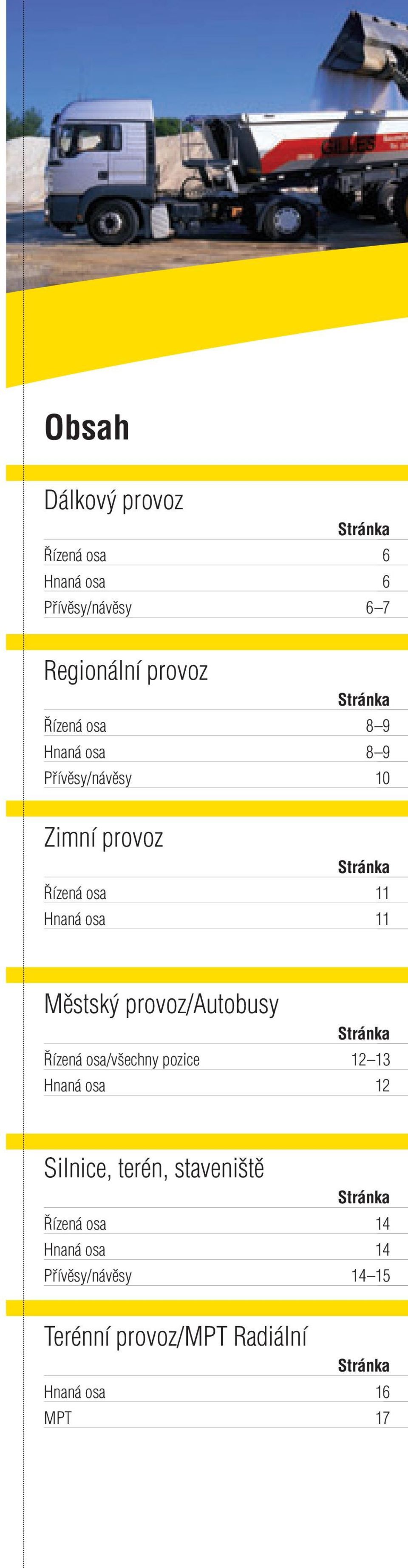 provoz/autobusy Stránka Řízená osa/všechny pozice 12 13 Hnaná osa 12 Silnice, terén, staveniště