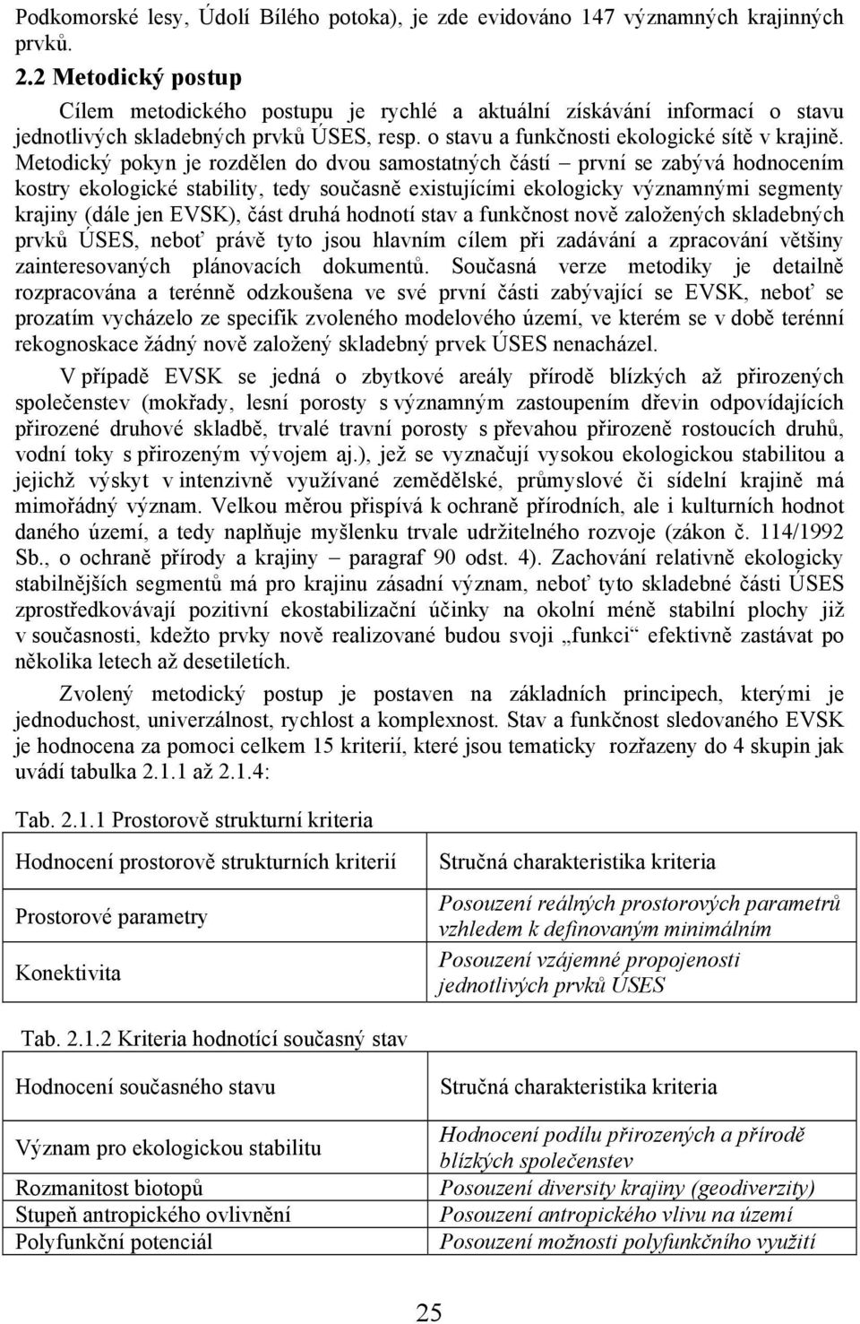 Metodický pokyn je rozdělen do dvou samostatných částí první se zabývá hodnocením kostry ekologické stability, tedy současně existujícími ekologicky významnými segmenty krajiny (dále jen EVSK), část