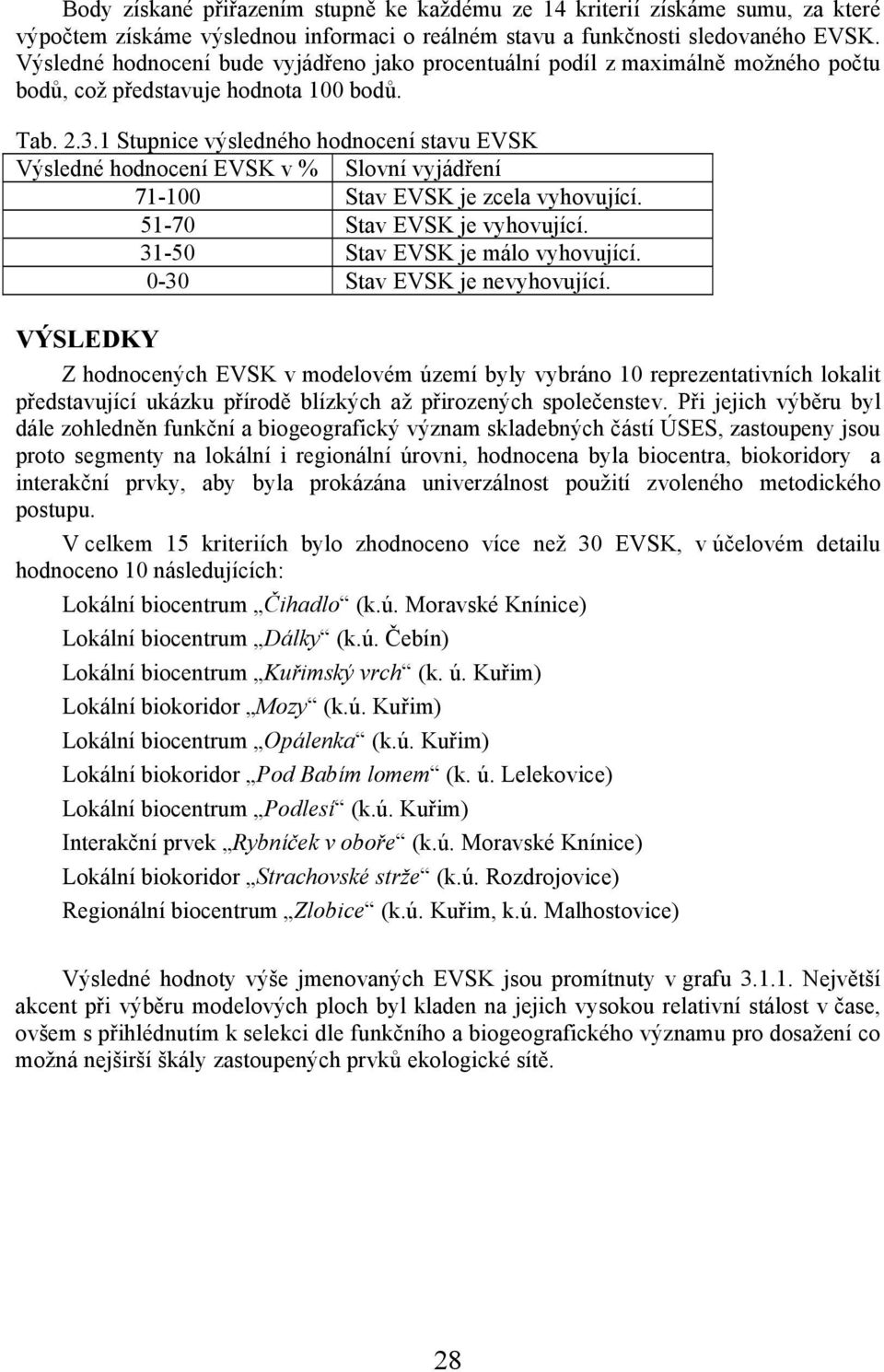 1 Stupnice výsledného hodnocení stavu EVSK Výsledné hodnocení EVSK v % Slovní vyjádření 71-100 Stav EVSK je zcela vyhovující. 51-70 Stav EVSK je vyhovující. 31-50 Stav EVSK je málo vyhovující.