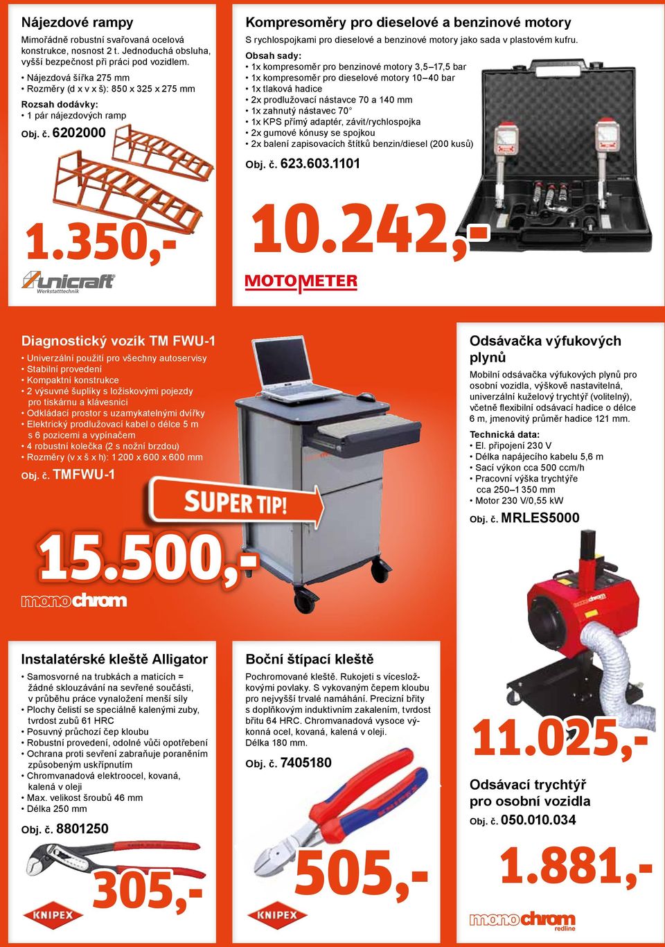 6202000 Kompresoměry pro dieselové a benzinové motory S rychlospojkami pro dieselové a benzinové motory jako sada v plastovém kufru.