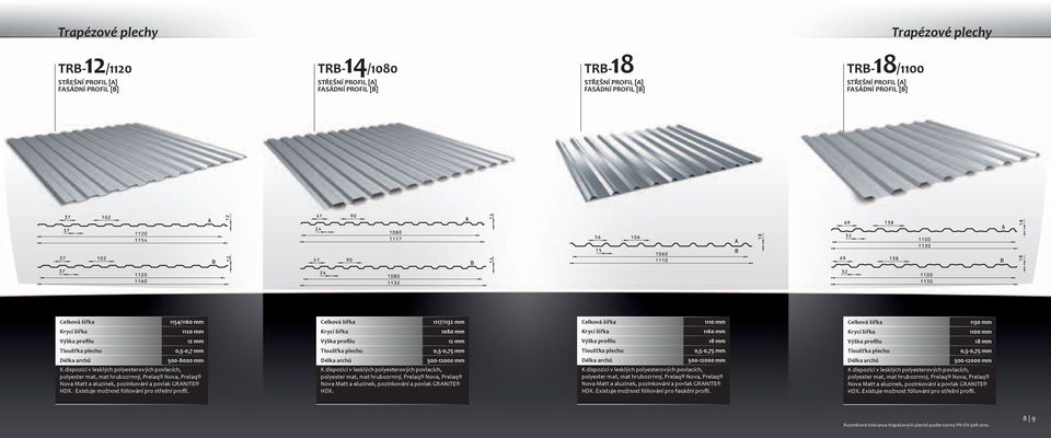 0,5-0,75 mm 500-8000 mm HDX. Existuje možnost fóliování pro střešní profil. HDX. HDX. Existuje možnost fóliování pro fasádní profil.