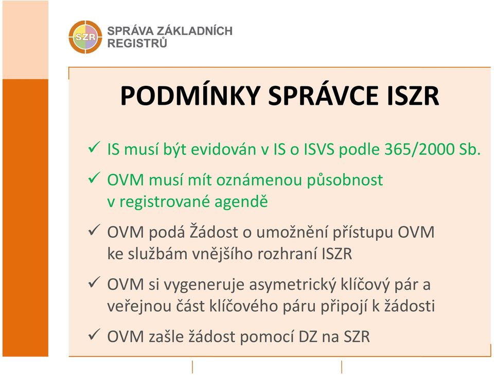 přístupu OVM ke službám vnějšího rozhraní ISZR OVM si vygeneruje asymetrický