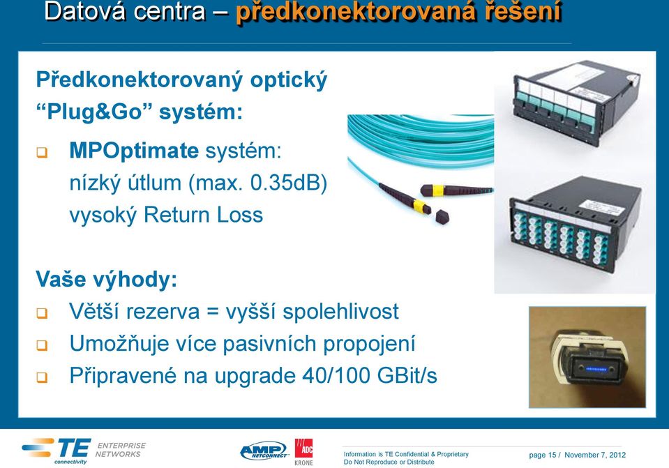 35dB) vysoký Return Loss Vaše výhody: Větší rezerva = vyšší spolehlivost