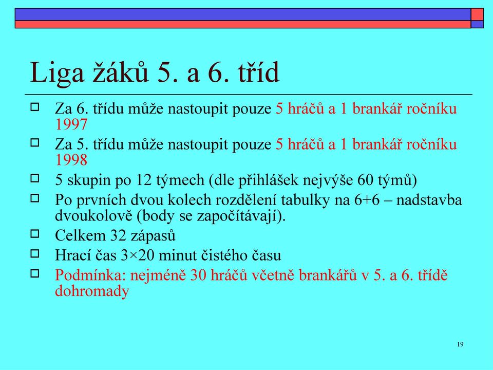 60 týmů) Po prvních dvou kolech rozdělení tabulky na 6+6 nadstavba dvoukolově (body se započítávají).