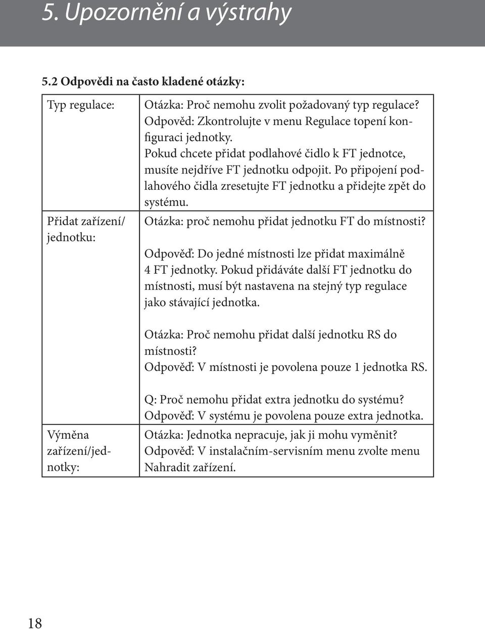 Po připojení podlahového čidla zresetujte FT jednotku a přidejte zpět do systému. Otázka: proč nemohu přidat jednotku FT do místnosti? Odpověď: Do jedné místnosti lze přidat maximálně 4 FT jednotky.