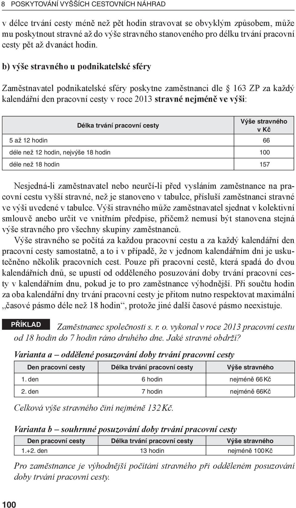 b) výše stravného u podnikatelské sféry Zaměstnavatel podnikatelské sféry poskytne zaměstnanci dle 163 ZP za každý kalendářní den pracovní cesty v roce 2013 stravné nejméně ve výši: Délka trvání