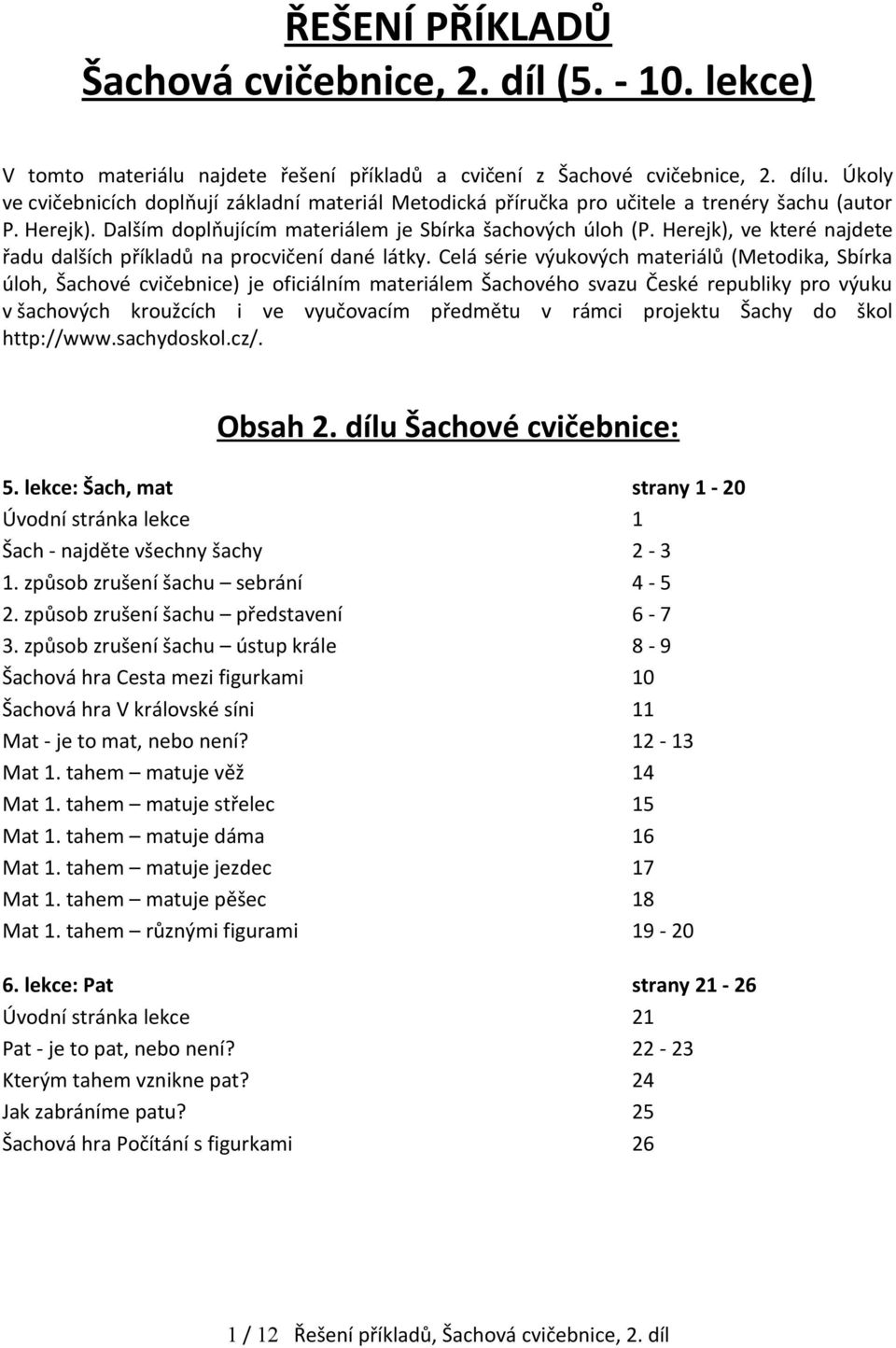 ŘEŠENÍ PŘÍKLADŮ Šachová cvičebnice, 2. díl ( lekce) - PDF Stažení zdarma
