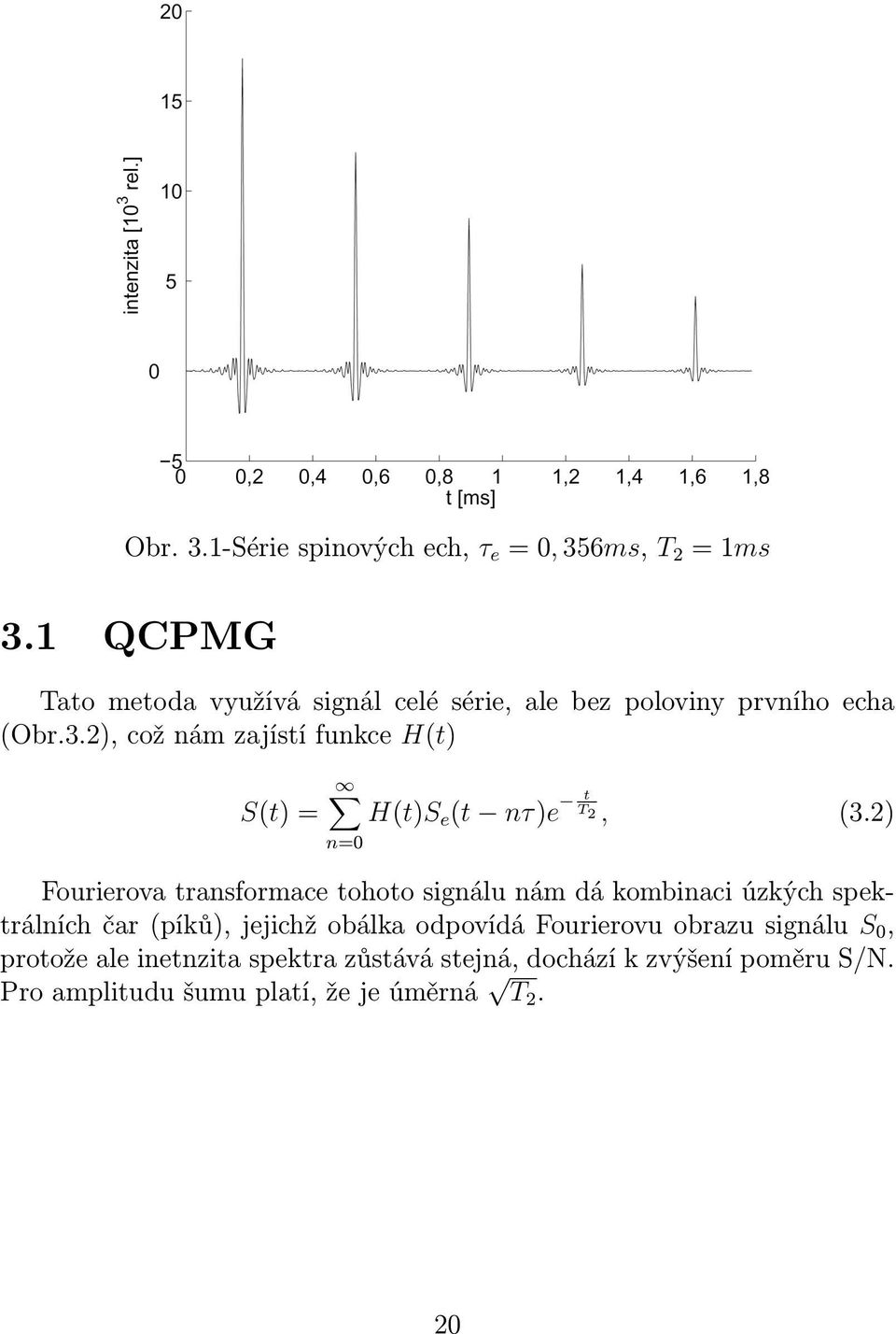 2), což nám zajístí funkce H(t) S(t) = n=0 H(t)S e (t nτ)e t T 2, (3.