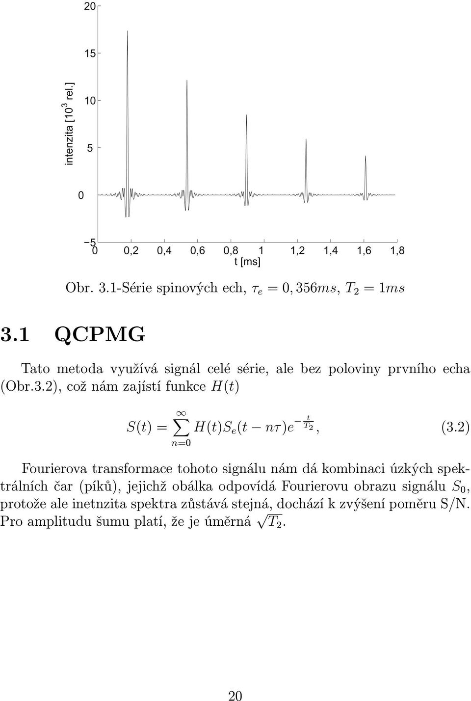 2), což nám zajístí funkce H(t) S(t) = n=0 H(t)S e (t nτ)e t T 2, (3.