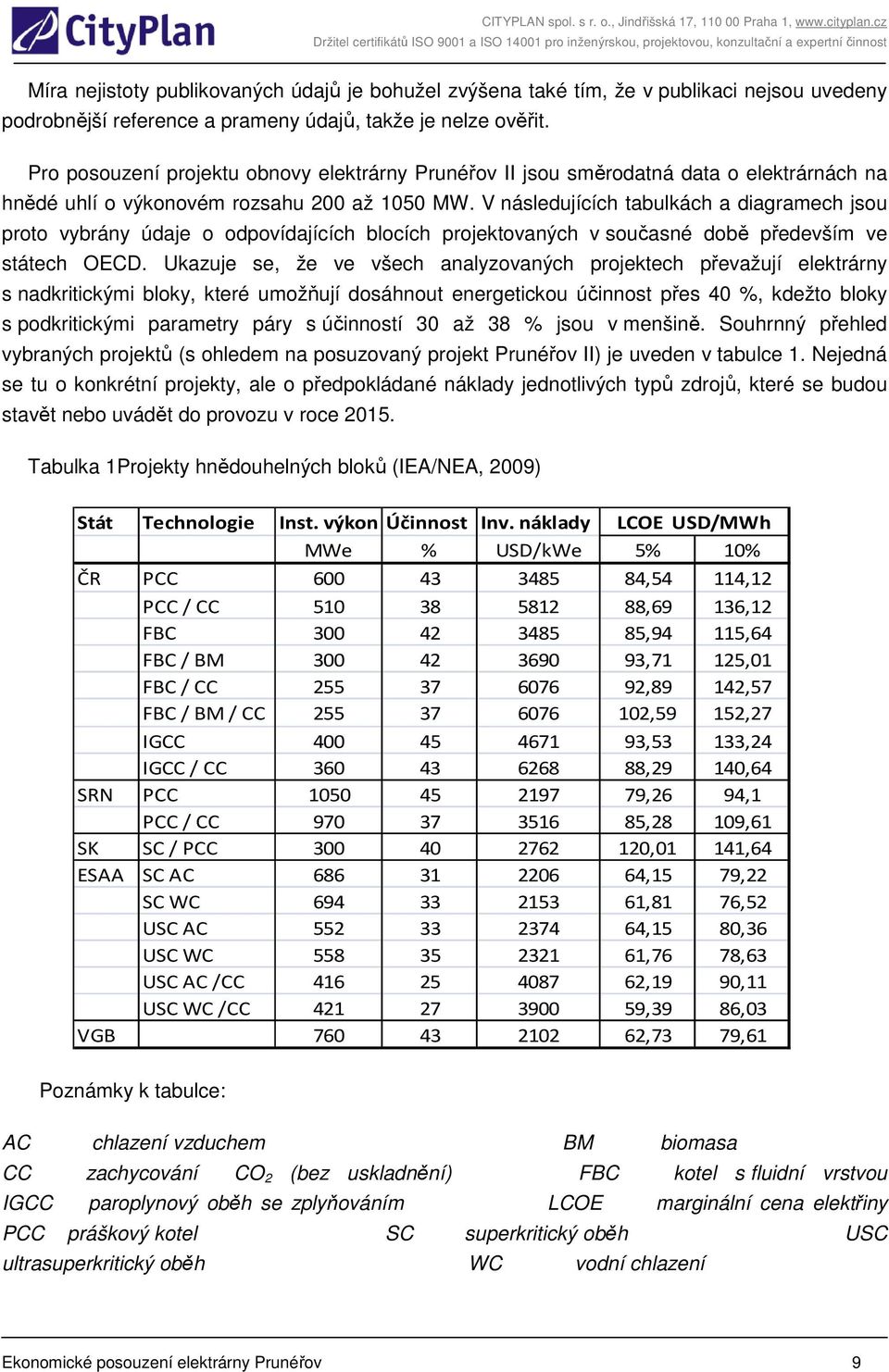 V následujících tabulkách a diagramech jsou proto vybrány údaje o odpovídajících blocích projektovaných v současné době především ve státech OECD.