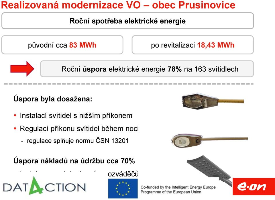 byla dosažena: Instalací svítidel s nižším příkonem Regulací příkonu svítidel během noci -