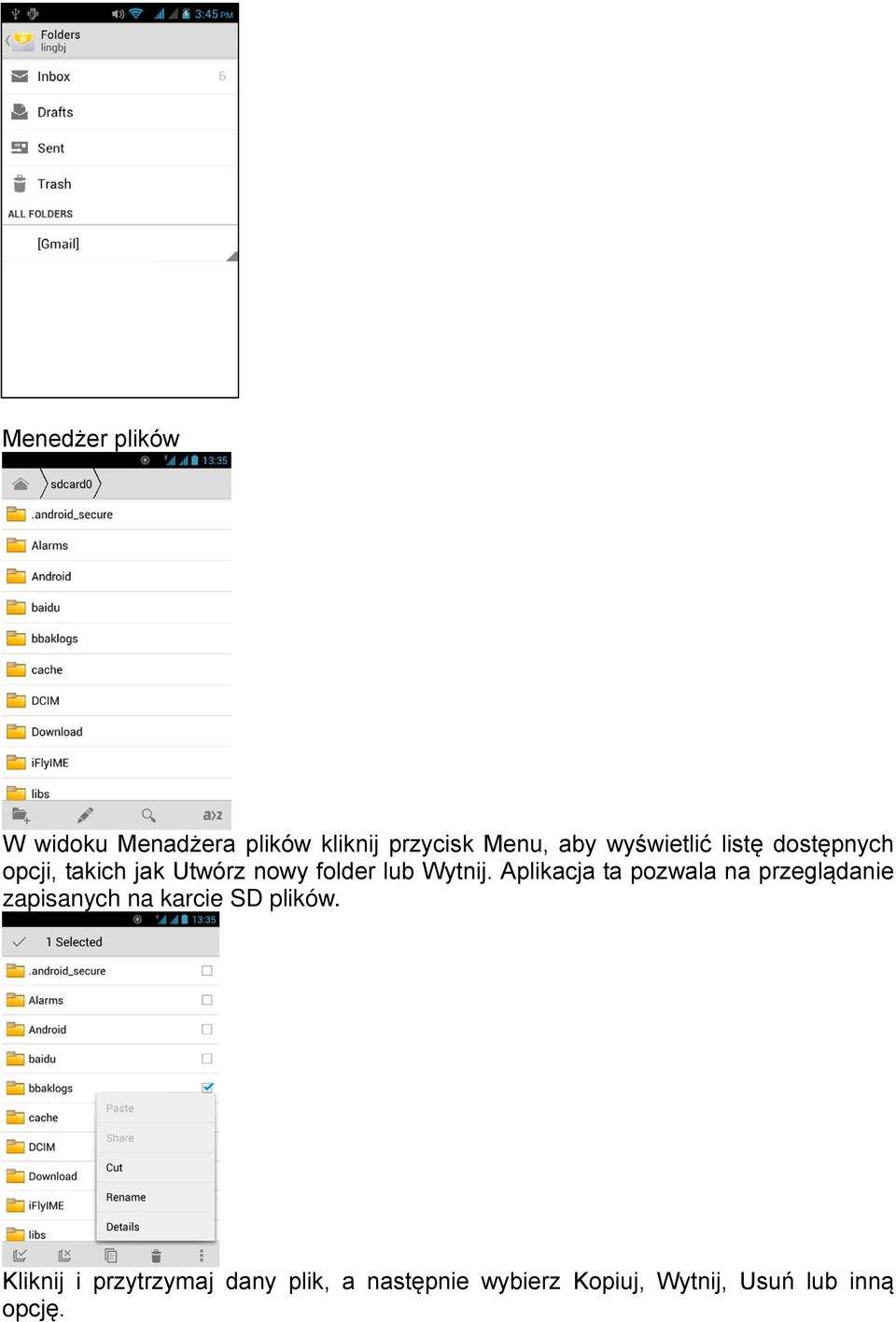 Aplikacja ta pozwala na przeglądanie zapisanych na karcie SD plików.
